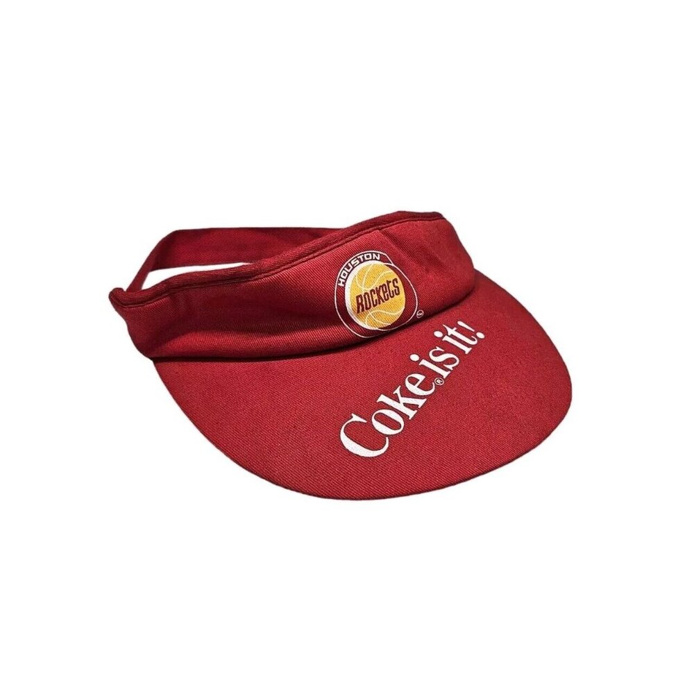 Vintage Houston Rockets Coke Is It Visor Hat Cap Coca-Cola Red Adjustable NBA